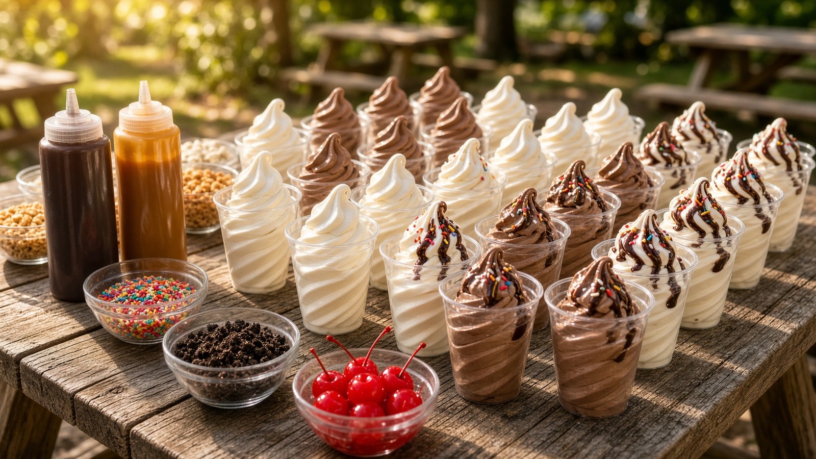 Soft serve cups on a sundae bar